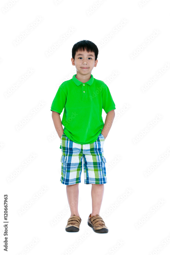 Full body of happy asian child smiling and looking at camera. Isolated on white Full body of happy asian child smiling and looking at camera. Isolated on white
