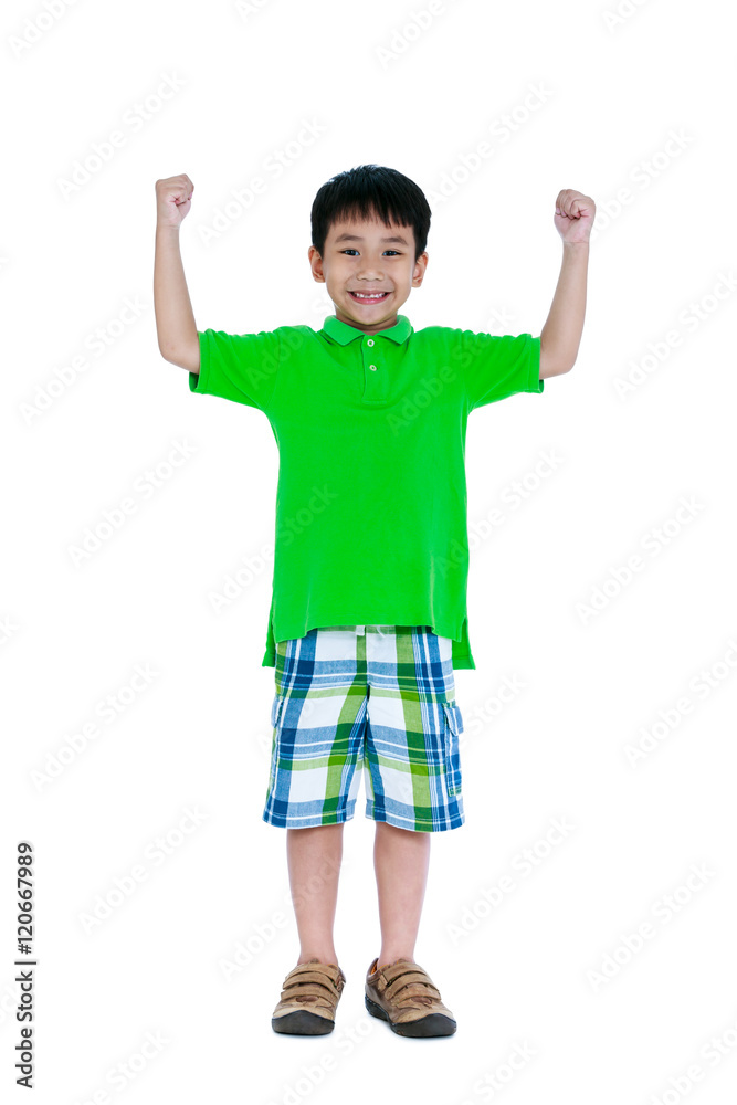 Full body of happy asian child smiling and looking at camera. Isolated on white Full body of happy asian child smiling and looking at camera. Isolated on white