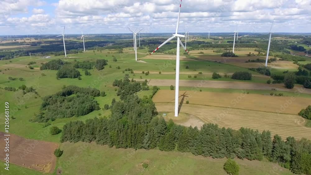 Wind turbines in Suwalki. Poland. View from above. Summer time. Wind turbines in Suwalki. Poland. View from above. Summer time.