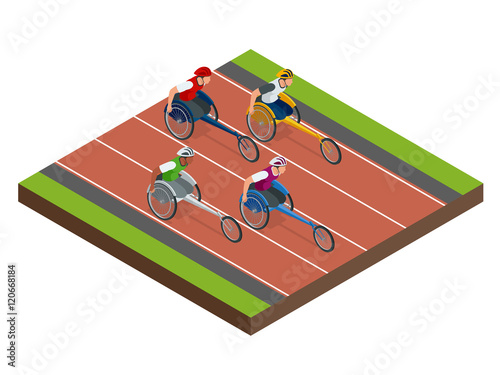 Isometric sports for peoples with disabled activity. Sport competitions Handicapped sportsmen. Vector illustration.