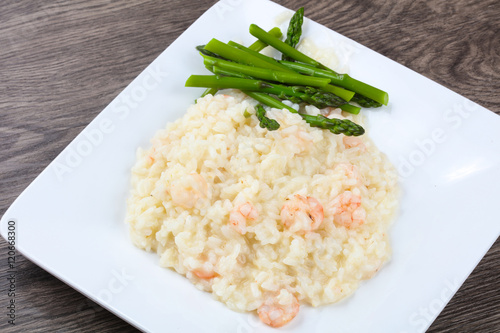 Risotto with shrimps and astaragus photo