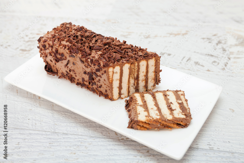Slice of chocolate and biscuit cake Slice of chocolate and biscuit cake