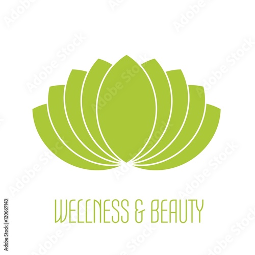 Green lotus icon - wellness beauty and spa theme. Simple flat green vector illustration on white background.