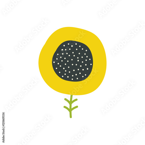 Simple sunflower icon. Hand drawn single flower. Vector illustration.