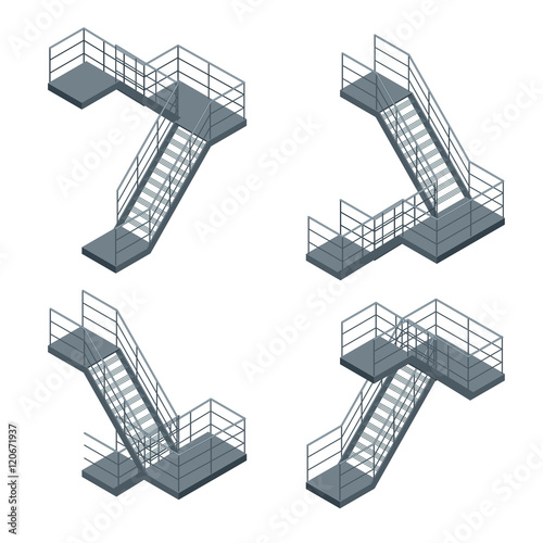 Isometric staircase. Vector Set of various metallic staircase on the white background