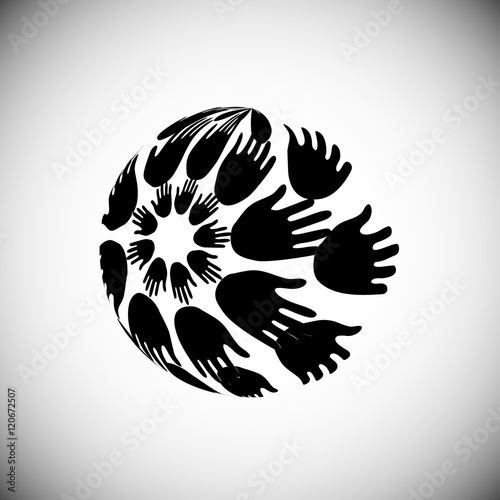 Hands arranged in Globe shape, Concept of Volunteer support, Charity, Outreach and Unity, vector illustration