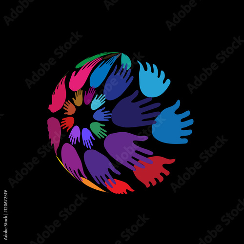 Hands arranged in Globe shape, Concept of Volunteer support, Charity, Outreach and Unity, vector illustration