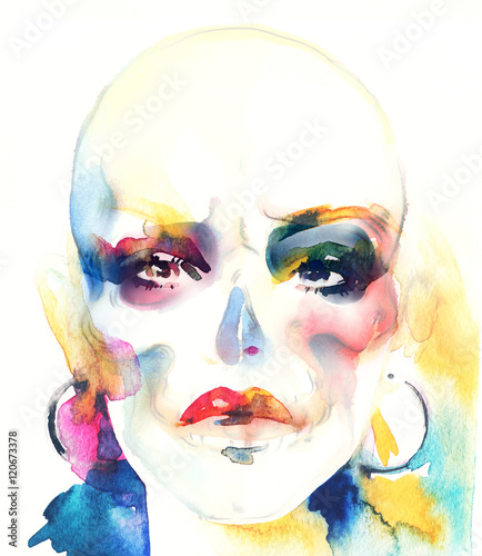 Fototapeta Naklejka Na Ścianę i Meble -  skull woman face. abstract watercolor illustration. illustration