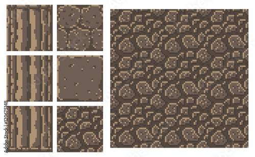 Texture for platformers pixel art vector - brick stone wall column isolated block