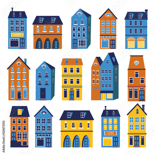 Cute houses colorful set