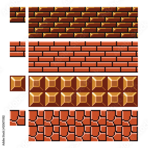 Texture for platformers pixel art vector - brick stone wall