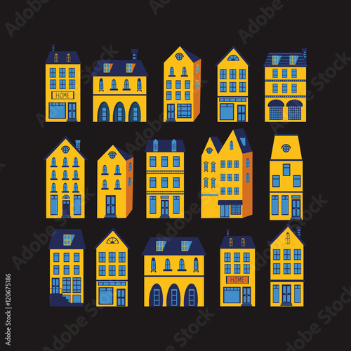 Cute houses colorful set