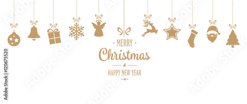 merry christmas ornament hanging gold isolated background photo