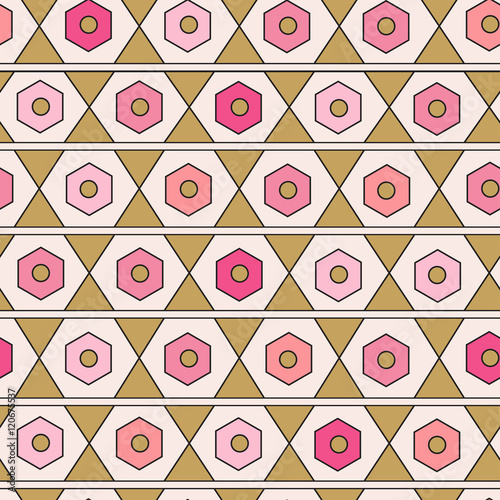 Seamless geometric pattern. Modern vector texture. Repeating abstract background in pink and gold colors photo