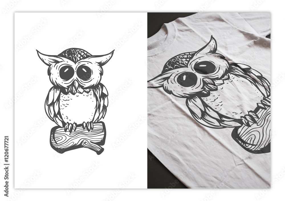 Naklejka premium Owl - Illustration of Cute Little Owl - T-shirt Design