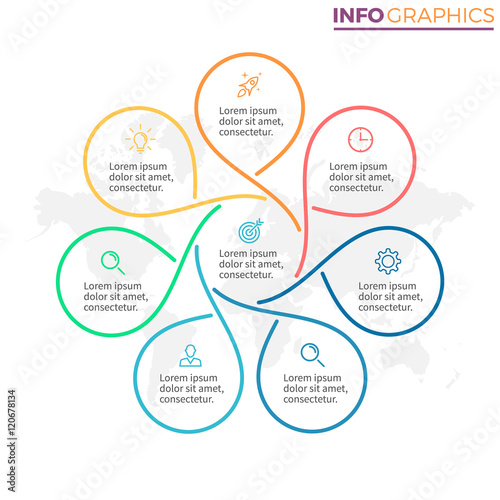 Linear infographics. Chart with 7 steps, options.