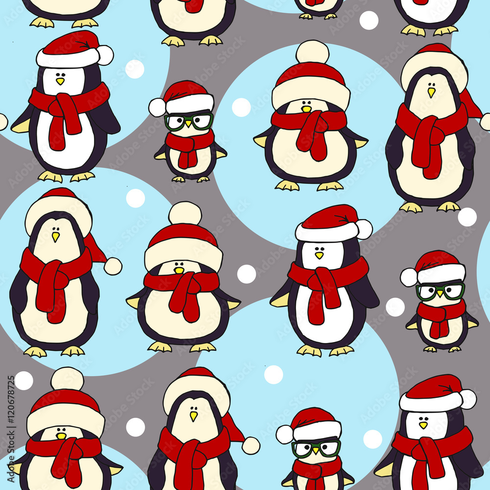 penguins Christmas seamless pattern