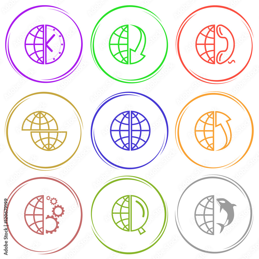 globe and clock, globe and array down, globe and phone, shift gl globe and clock, globe and array down, globe and phone, shift gl