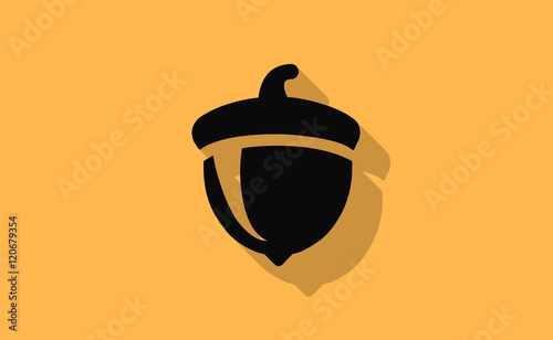 Vector acorn plant with long shadow on flat background