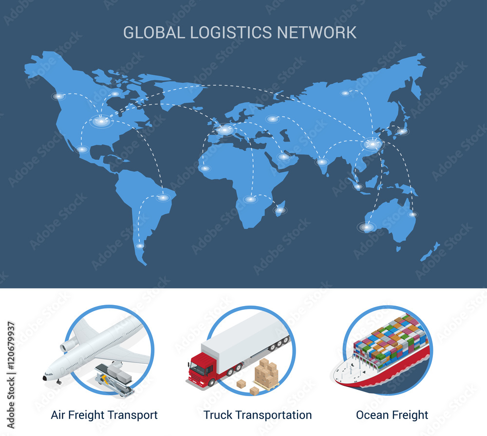 Global logistics network Flat 3d isometric vector illustration Set of ...