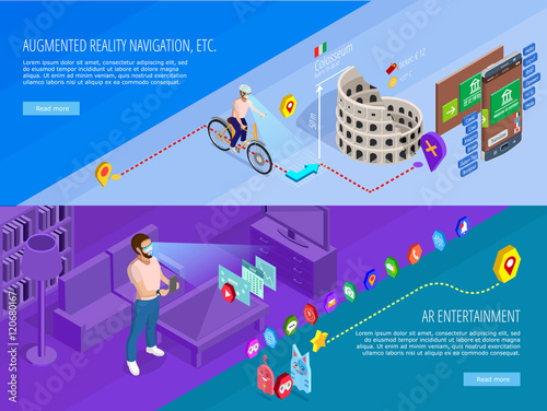 Augmented Reality 2  Isometric Banners Set 