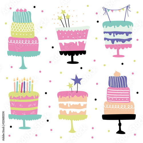 Cute vector birthday cakes set