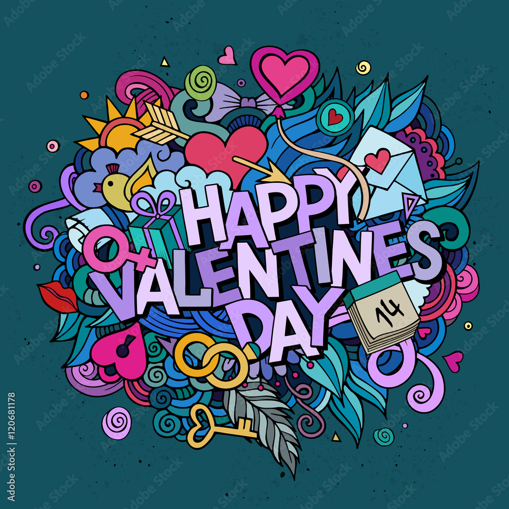 Cartoon vector hand drawn Doodle Happy Valentines Day 