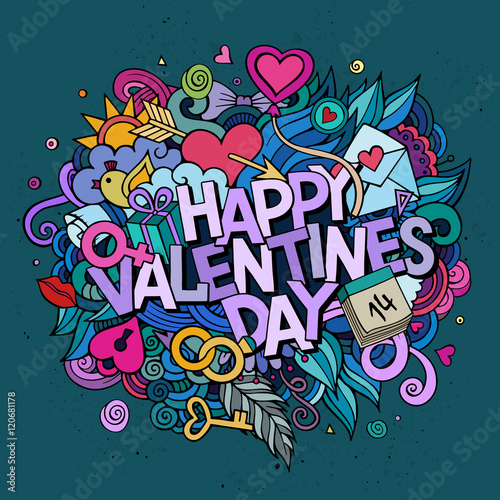 Cartoon vector hand drawn Doodle Happy Valentines Day 