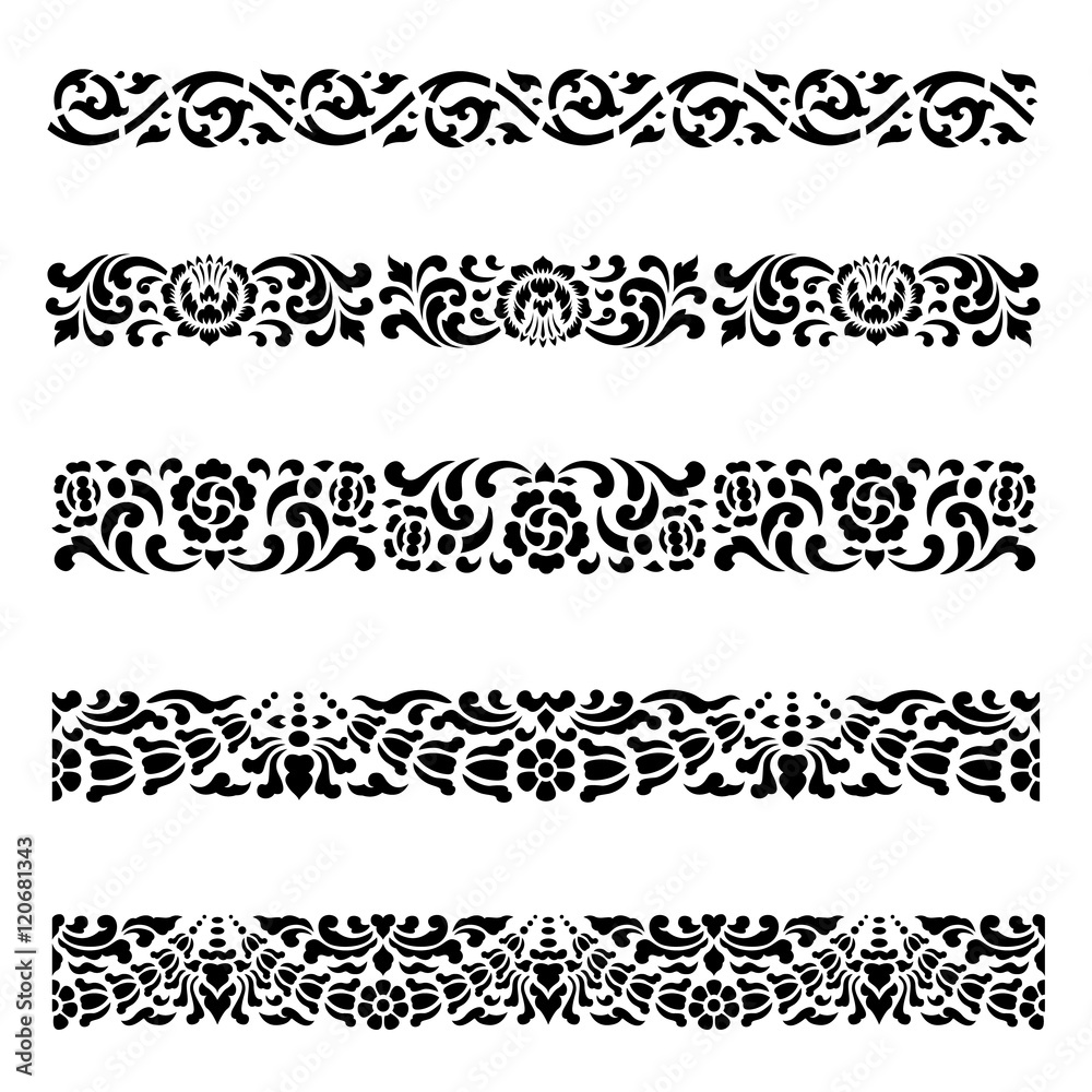 Line border pattern Asian traditional art Design Vector set, Thai traditional design  (Lai Thai pattern)