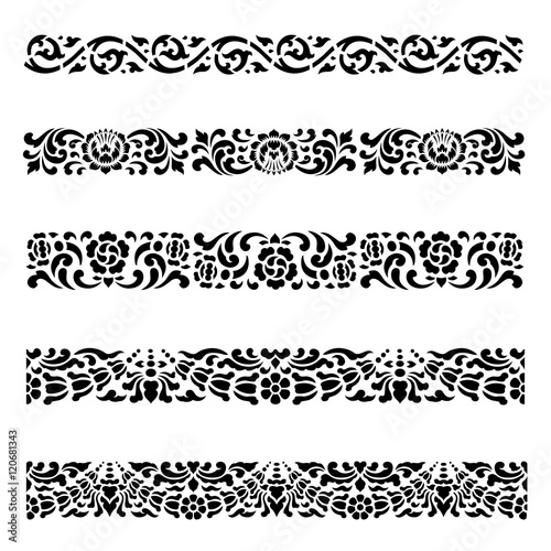 Line border pattern Asian traditional art Design Vector set, Thai traditional design  (Lai Thai pattern)