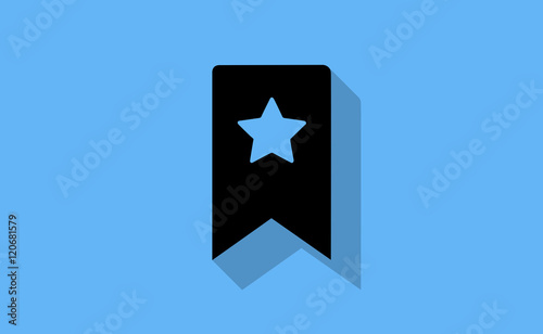 Vector black bookmark symbol with long shadow on flat background
