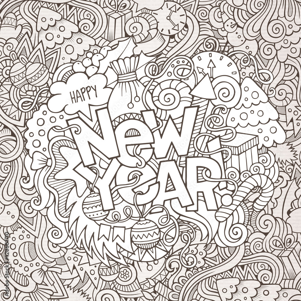 New year hand lettering and doodles elements background