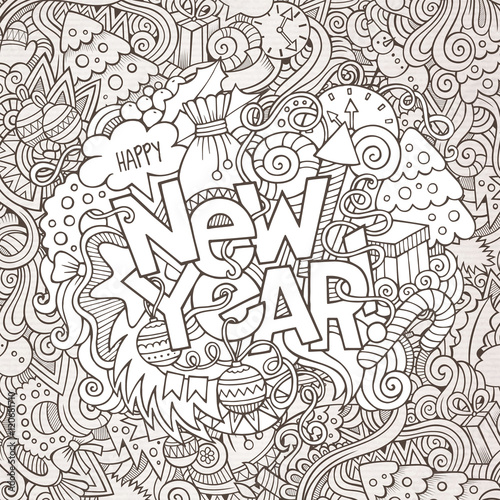New year hand lettering and doodles elements background