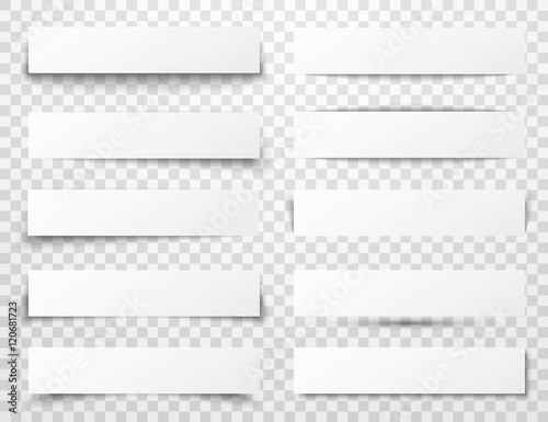 Set of white horizontal paper banners with different realistic shadows
