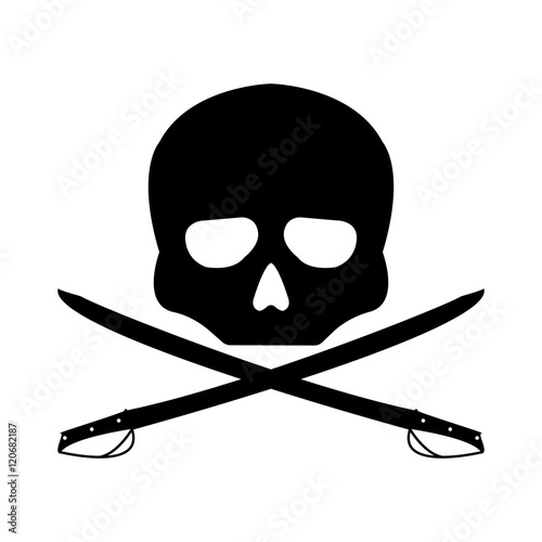 Pirate vector flag. Flat sign on white background. Jolly roger logo. Vector illustration.