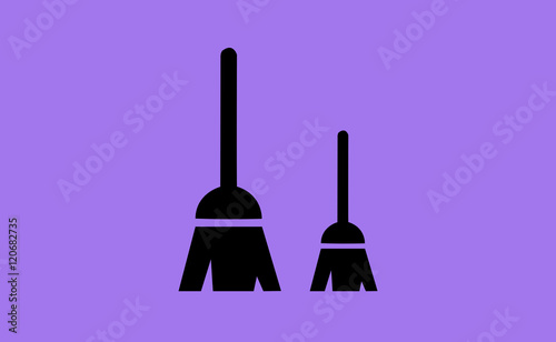 Vector brooms symbol icons on flat background