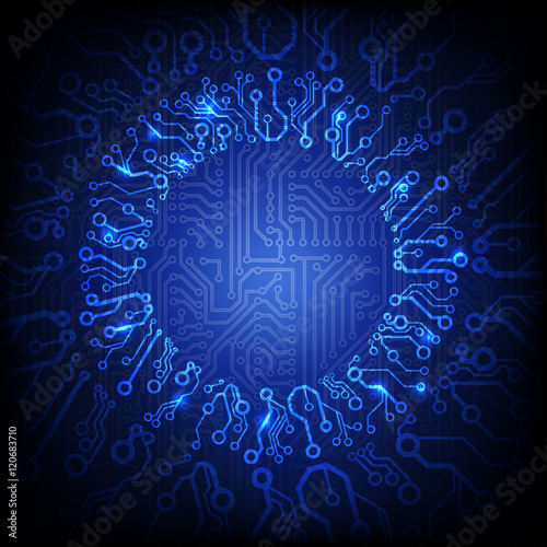Vector circuit board background with the glowing circle