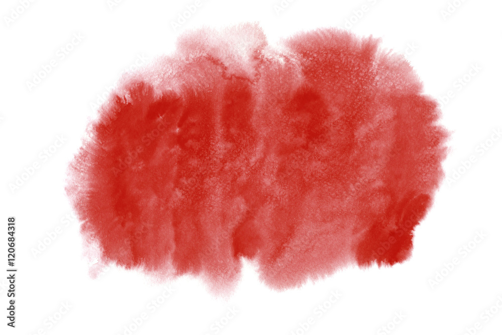 Aurora red watercolor stain isolated on white background.