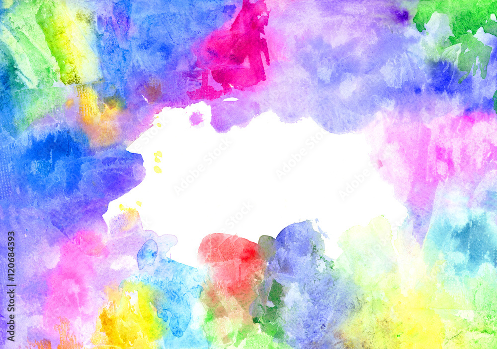 Hand painted watercolor background, abstract bright colors (mixed colors, blue)