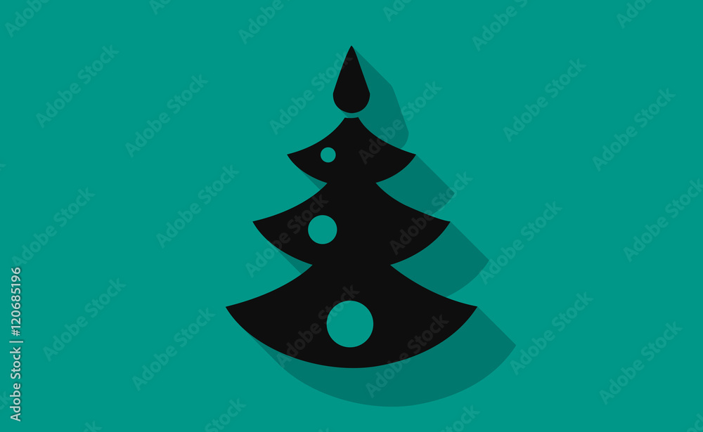 Vector christmas tree icon with long shadow on flat background Vector christmas tree icon with long shadow on flat background