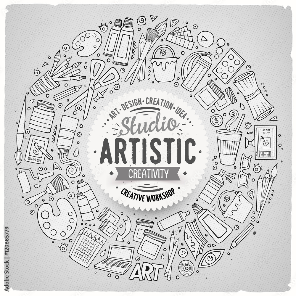 Set of Art cartoon doodle objects, symbols and items Set of Art cartoon doodle objects, symbols and items