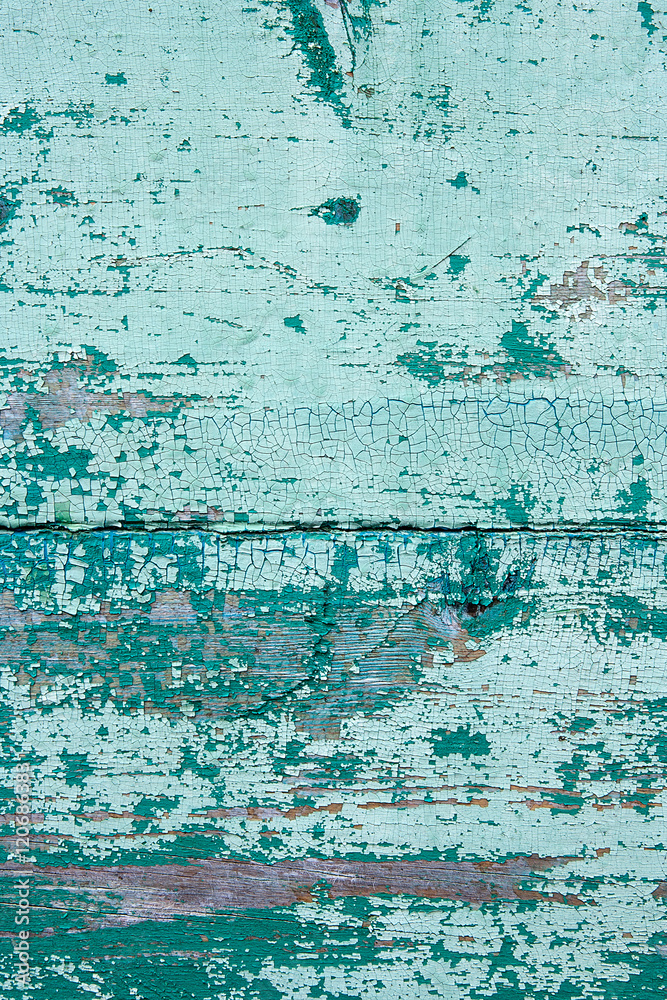 Fototapeta premium Old woodan wall, shabby paint as background