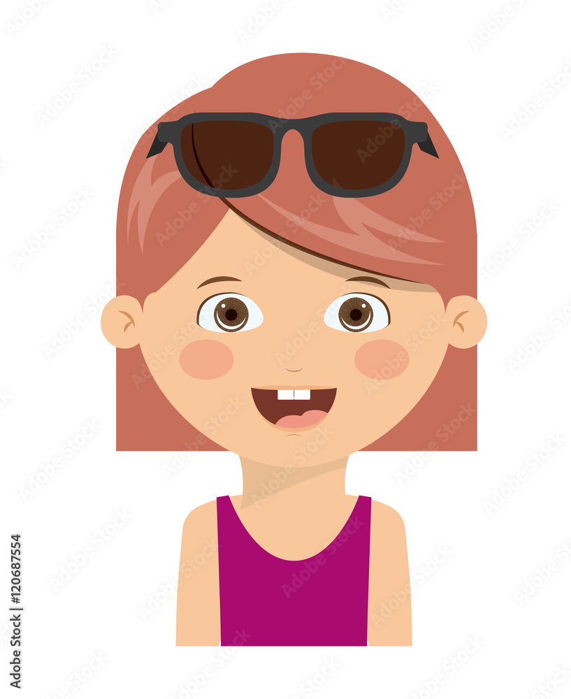 Happy girl cartoon with glasses icon. Childhood happiness summer season and kid theme. Isolated design. Vector illustration