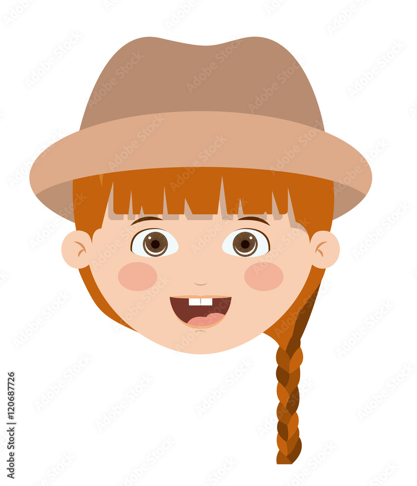 Happy girl cartoon with hat icon. Childhood happiness summer season and kid theme. Isolated design. Vector illustration