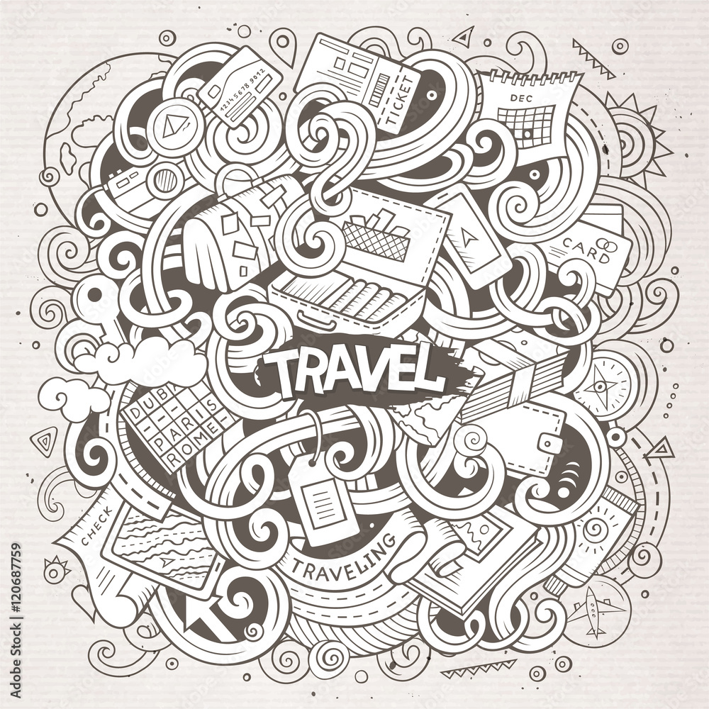 Cartoon cute doodles traveling illustration