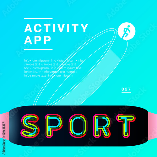 Modern concept fitness bracelet with activity app. Smartwatch tech interface tracker written word Sport. Best used as a motivation poster for an active lifestyle. Vector illustration.