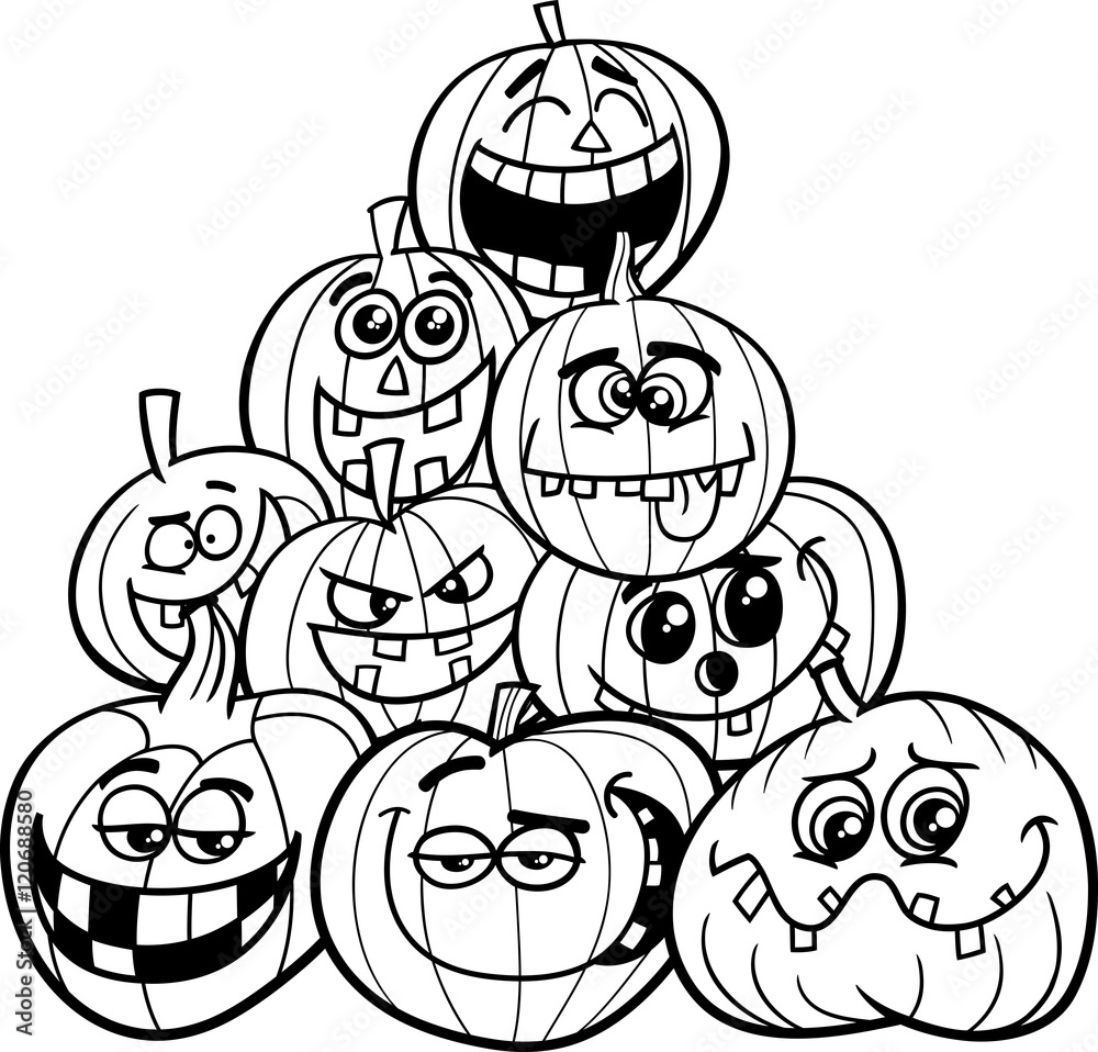 Fototapeta premium halloween pumpkins coloring page