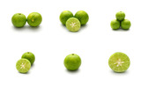 Isolated set of fresh lime and sliced fresh lime on white background