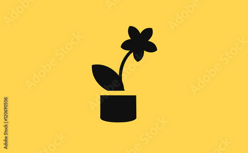 Vector flower pot icon on flat background