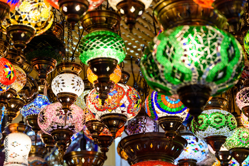 Beautiful Colored Arabian Lamps In Oriental Grand Bazaar Of Istanbul